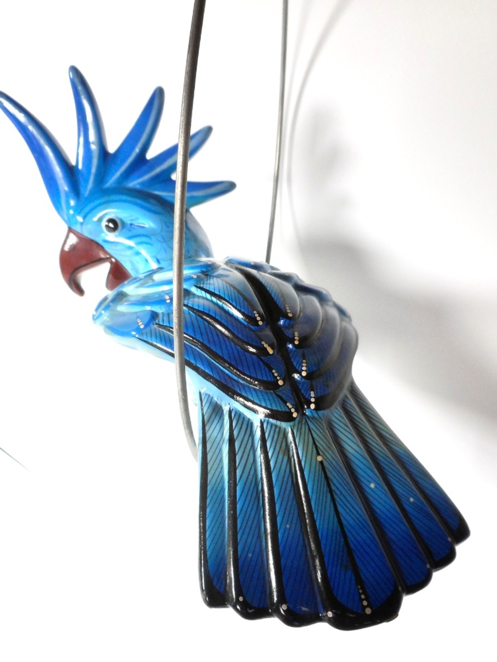 Cockatiel Parrot Ceramic Mexico Art Pottery Bird Metal Perch Loop Talavera Style